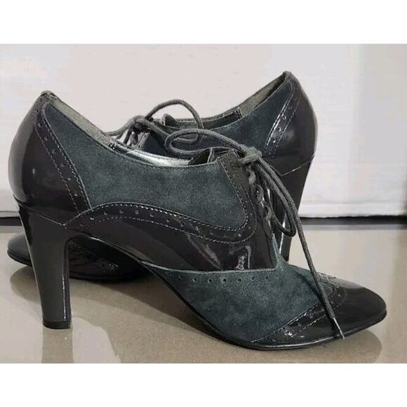 Jon Josef High Heel Shoes 7.5M Blue Gray Suede Leather Oxfords Lace Steampunk - Picture 3 of 11